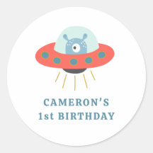 Cute Blue Alien Spaceship 1st Birthday Party