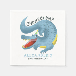 Cute Blue Alligator Birthday Party Boys Napkin