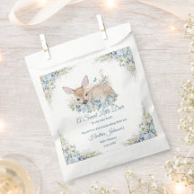 Cute Blue and Beige Floral Deer Baby Shower