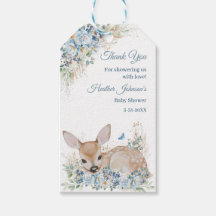 Cute Blue and Beige Floral Deer Baby Shower