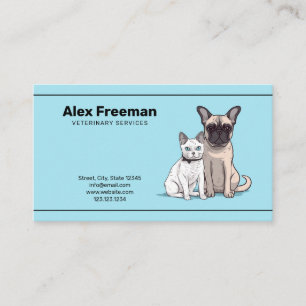 Cute Blue and Black Cat and Dog Veterinarian Business Card