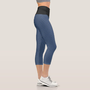 Cute Blue and Black Gingham Pattern Capri Leggings