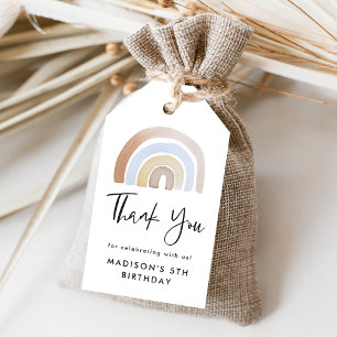 Cute Blue and Brown Watercolor Rainbow Birthday Gift Tags