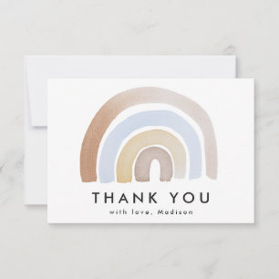 Cute Blue and Brown Watercolor Rainbow Thank You Card