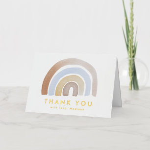 Cute Blue and Brown Watercolor Rainbow Thank You Foil Greeting Card