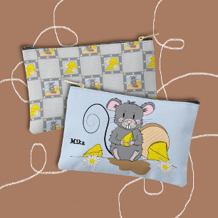 Cute Blue and Gray Zipper Pouch with Cartoon Mouse