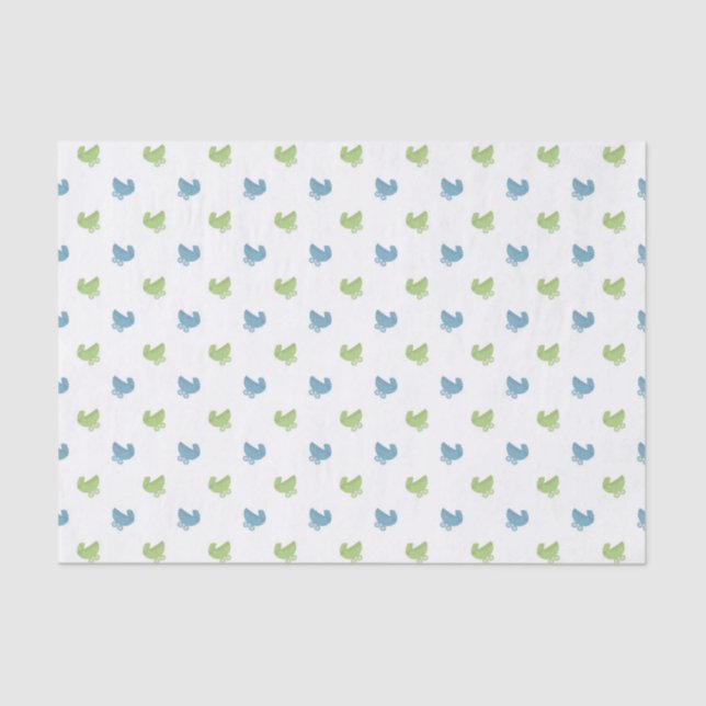 Cute Blue and Green Baby Buggy Pattern Tissue Paper (Front)
