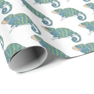 Cute Blue and Green Chameleon Lizard Gift Wrap