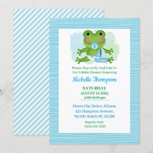 Cute Blue and Green Frog Baby Shower  Invitation