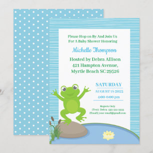 Cute Blue and Green Frog Baby Shower Invitation