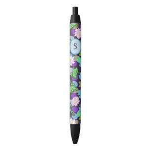 Cute Blue and Green Frogs Custom Monogram Initial Black Ink Pen