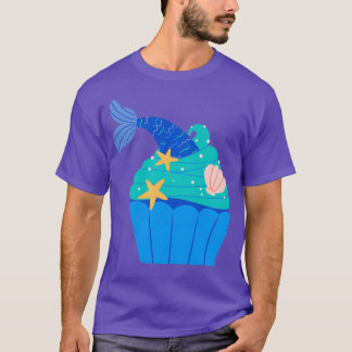 Cute Blue and Green Mermaid Cupcake T-Shirt
