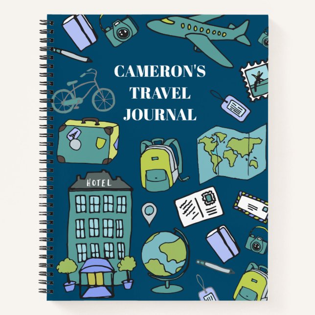 Cute Blue and Green Personalised Travel Journal  (Front)