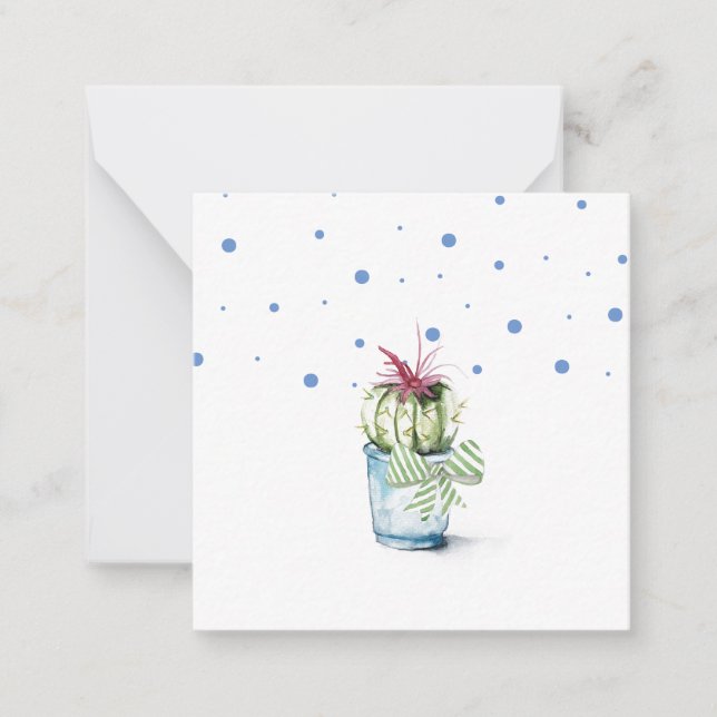 Cute Blue and Green Potted Cactus Plant Card (Front)