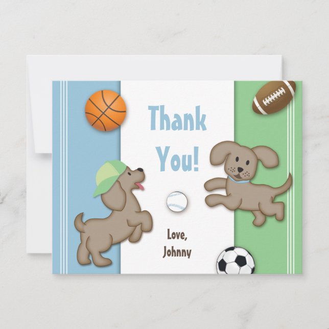 Cute Blue and Green Sporty Puppy Note Card (Front)