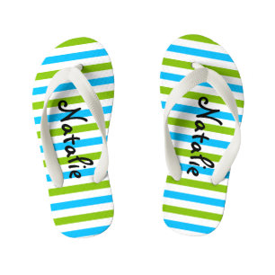 Cute Blue and Green Stripe Personalised Kid's Flip Flops