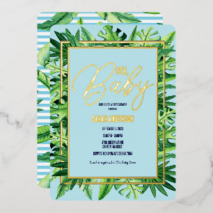 Cute Blue and Green Tropical Hey Baby Shower