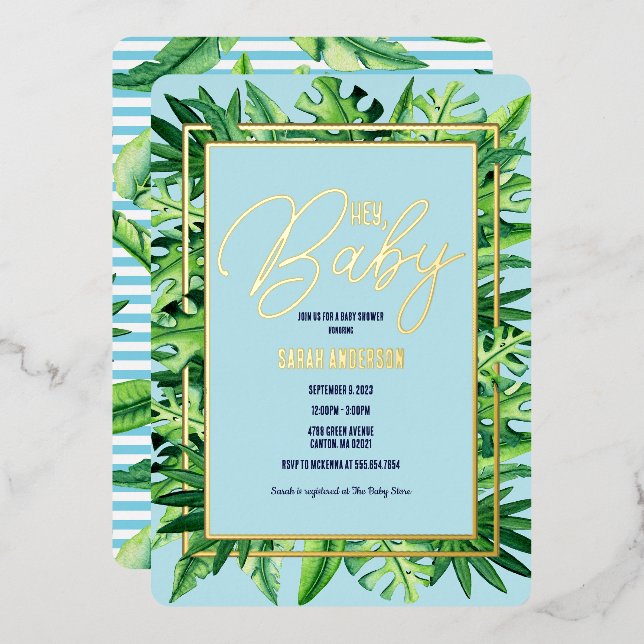 Cute Blue and Green Tropical Hey Baby Shower (Front/Back)