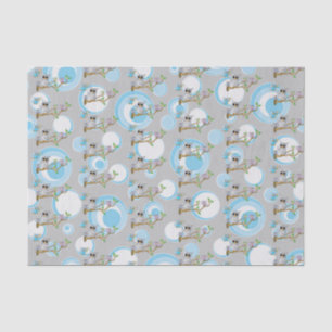 Cute Blue and Grey Baby Owls Shower Theme Tissue Paper