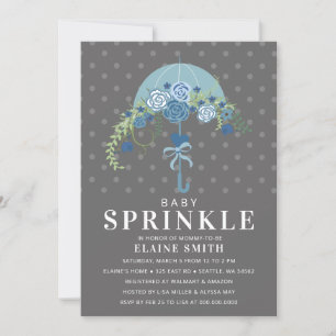 Cute Blue and Grey Floral Umbrella Baby Shower  Invitation