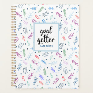 Cute Blue and Leaves Pattern with Hearts Planner