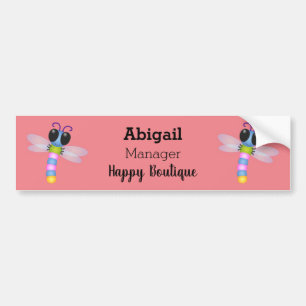 Cute blue and pink dragonfly cartoon illustration bumper sticker