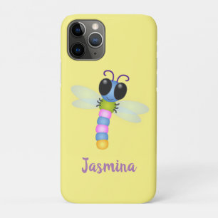 Cute blue and pink dragonfly cartoon illustration iPhone 11 pro case