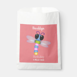Cute blue and pink dragonfly cartoon illustration favour bags