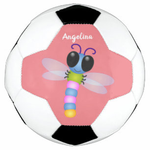 Cute blue and pink dragonfly cartoon illustration football