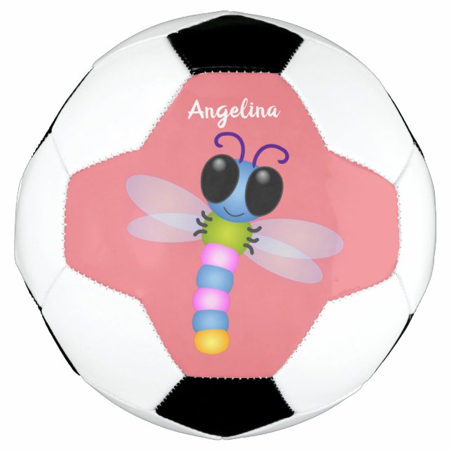 Cute blue and pink dragonfly cartoon illustration football (Front)