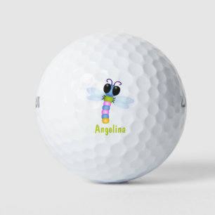 Cute blue and pink dragonfly cartoon illustration golf balls