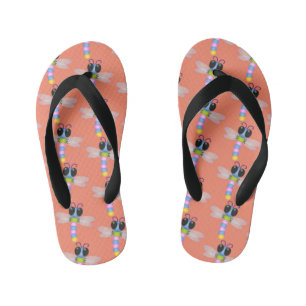 Cute blue and pink dragonfly cartoon illustration kid's flip flops