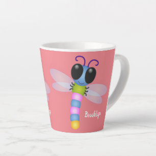 Cute blue and pink dragonfly cartoon illustration latte mug
