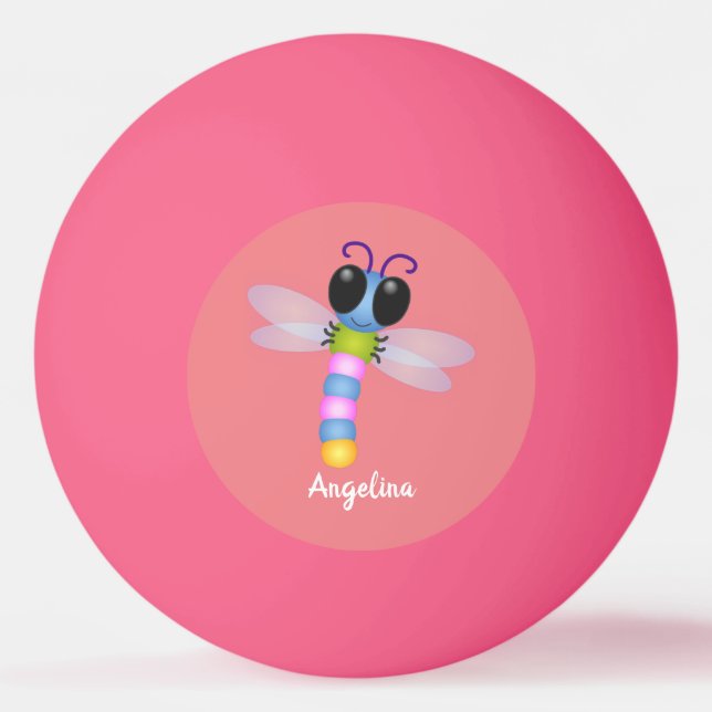 Cute blue and pink dragonfly cartoon illustration ping pong ball (Front)