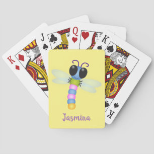 Cute blue and pink dragonfly cartoon illustration playing cards