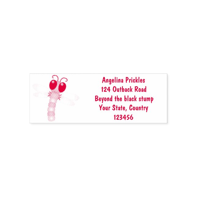 Cute blue and pink dragonfly cartoon illustration self-inking stamp (Design)