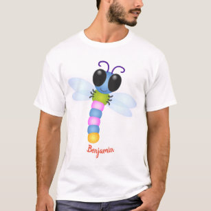 Cute blue and pink dragonfly cartoon illustration T-Shirt