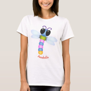 Cute blue and pink dragonfly cartoon illustration T-Shirt