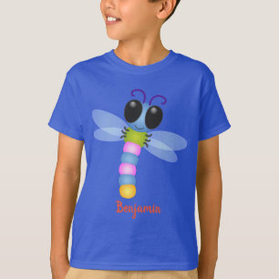 Cute blue and pink dragonfly cartoon illustration T-Shirt