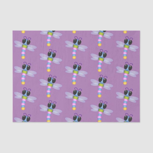 Cute blue and pink dragonfly cartoon illustration tissue paper (Front)