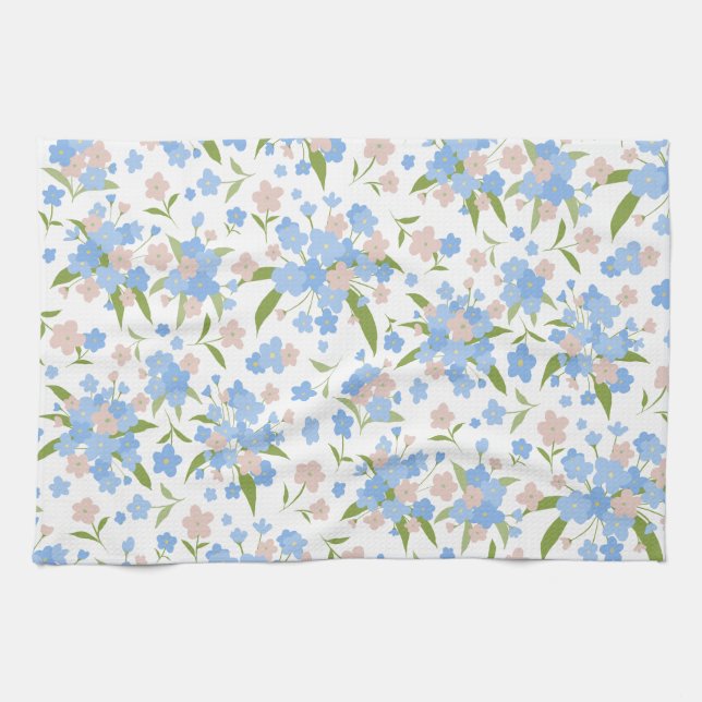 Cute Blue and Pink Floral Kitchen Towel (Horizontal)
