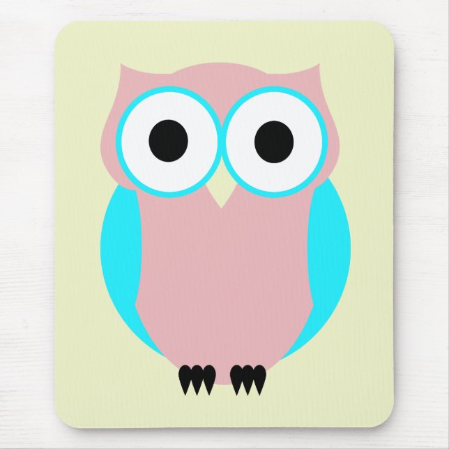 Cute Blue And Pink Owl Mousepad (Front)