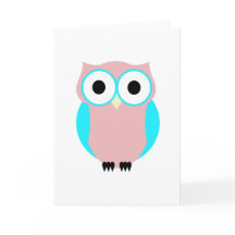 Cute Blue And Pink Owl Thank You Cards