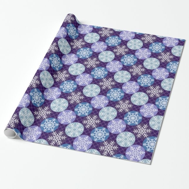 Cute Blue and Purple Snowflakes Christmas Pattern Wrapping Paper (Unrolled)