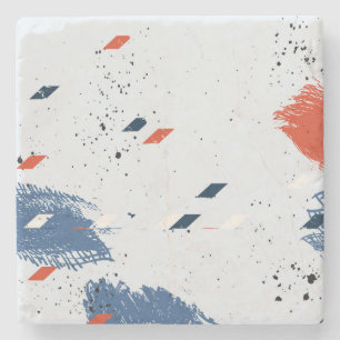 Cute Blue and Red Paint Splash and Brush Strokes Stone Coaster