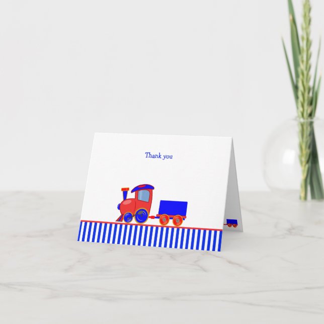 Cute Blue and Red Train Birthday Personalised Than Thank You Card (Front)