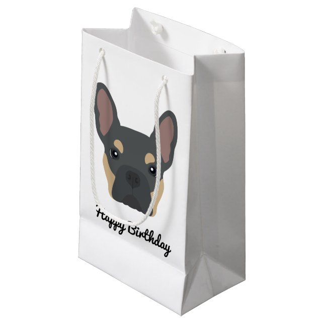 Cute Blue and Tan French Bulldog Birthday Small Gift Bag (Front Angled)
