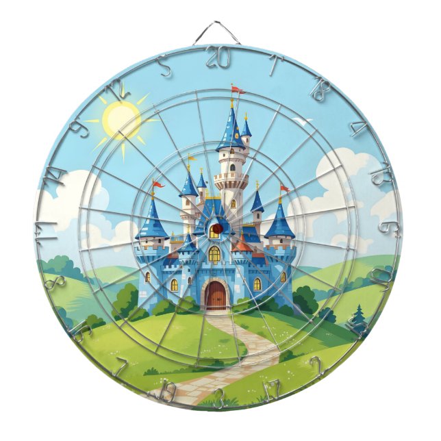 Cute blue and white castle dartboard (Front)