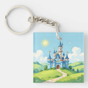 Cute blue and white castle key ring