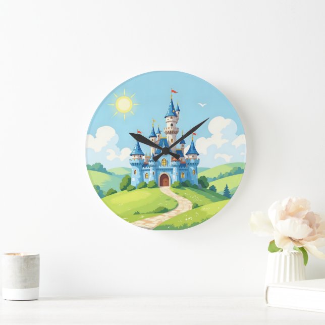 Cute blue and white castle large clock (Home)